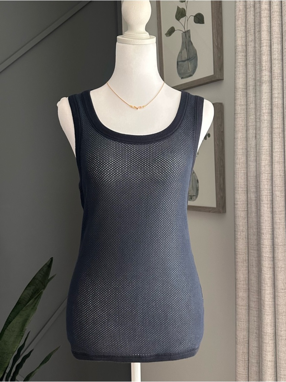 Burberry Navy Sleeveless Mesh Tank Top